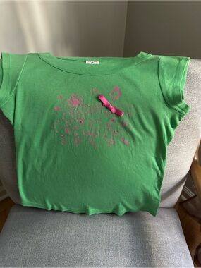 Tommy Hilfiger Green Short Sleeve Tee with Pink Bow Accent